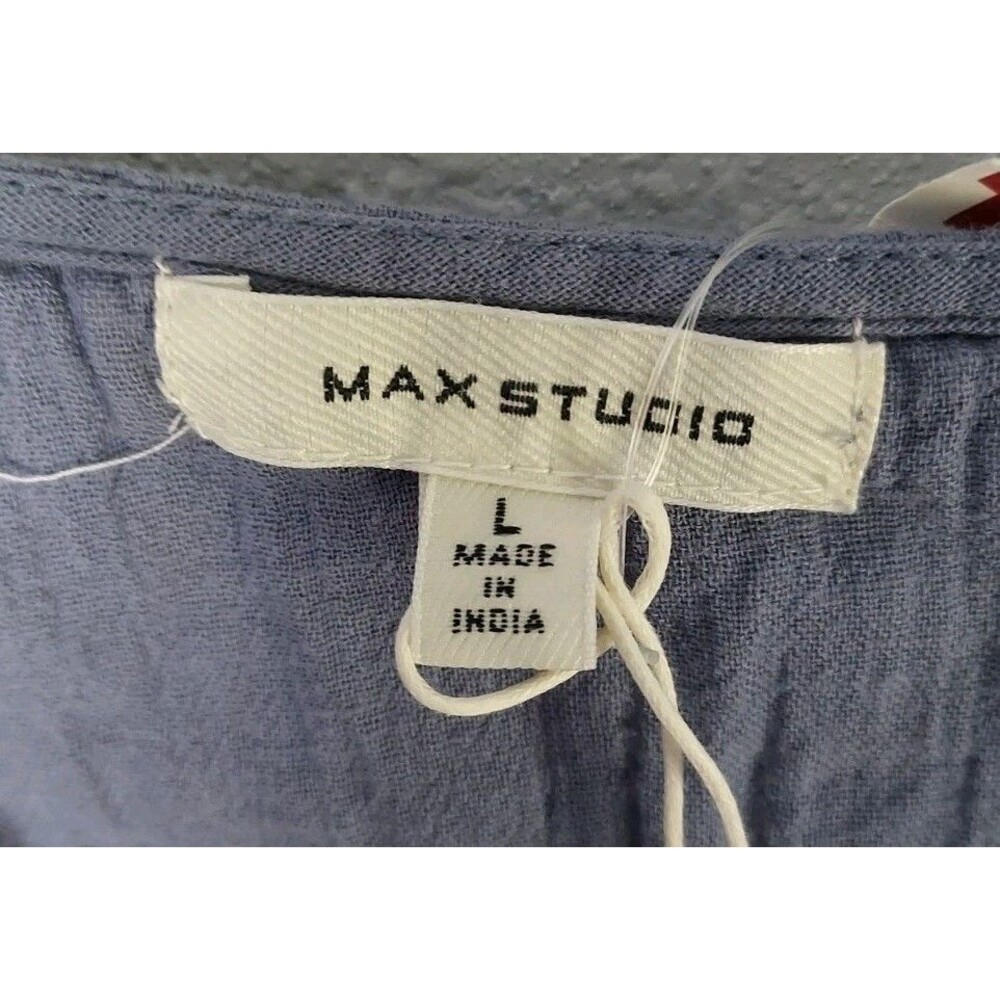 Max Studio Women's Blue Embroidered Blouse Size Large Boho Peasant NEW - Picture 3 of 4